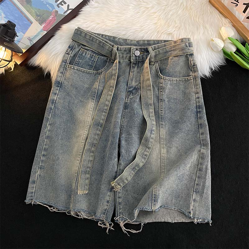Men'S Fashion Trousers - Summer Thin Fringed Denim Shorts Japanese