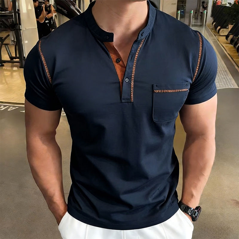 Men'S Fashion Polo Shirt - New Summer Men's Henry Collar Short