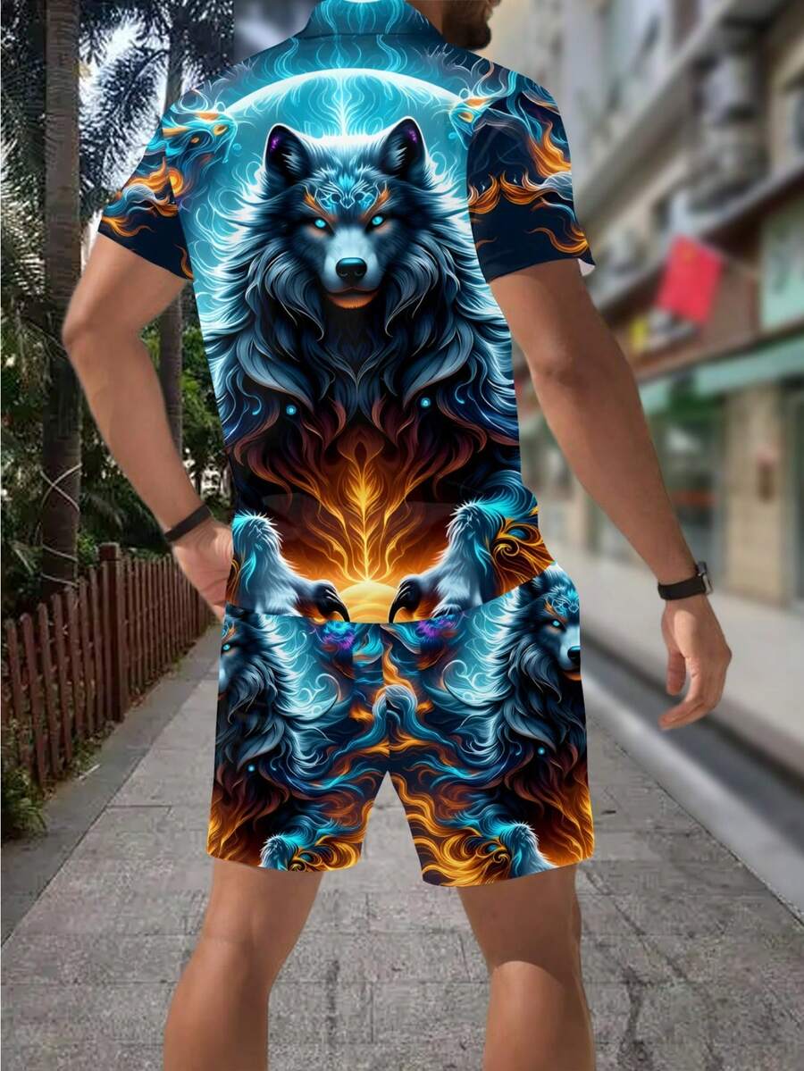 Men's Fashion 3D Wolf Print Zi - Men'S Fashion Polo Shirt 评论和价格