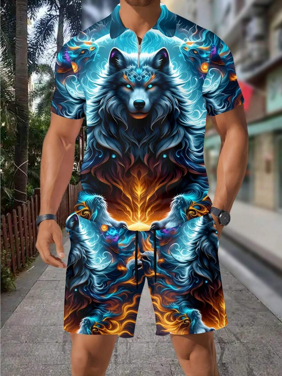 Men's Fashion 3D Wolf Print Zi - Men'S Fashion Polo Shirt 评论和价格