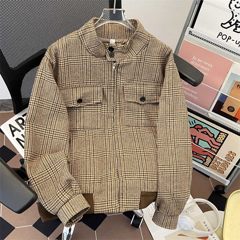 Women's Brown Plaid Autumn Jac - Harrington Jacket 评论和价格
