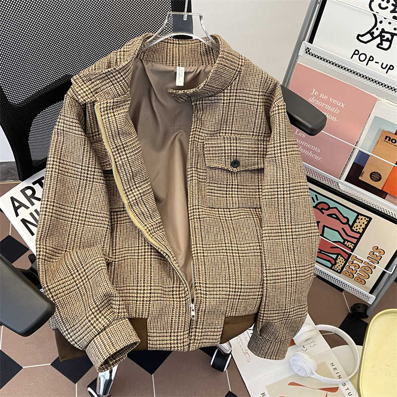 Women's Brown Plaid Autumn Jac - Harrington Jacket 评论和价格
