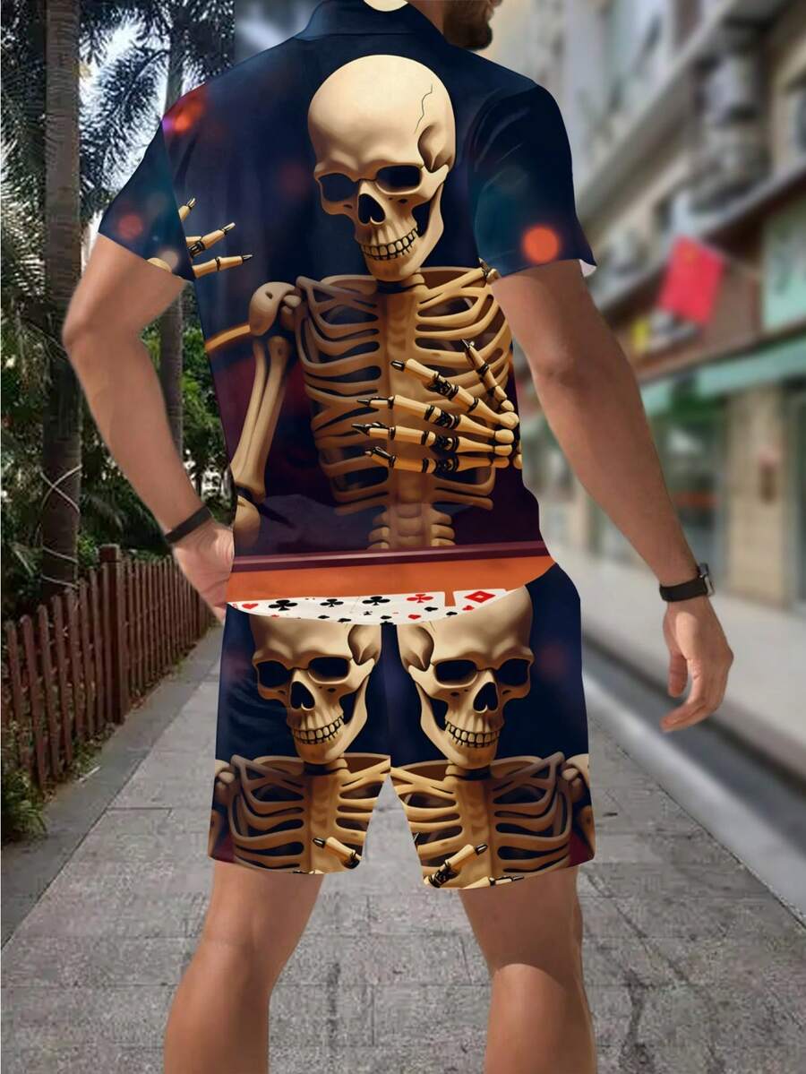 3D Skull Skeleton Bullet Print - Men'S Fashion Polo Shirt 评论和价格