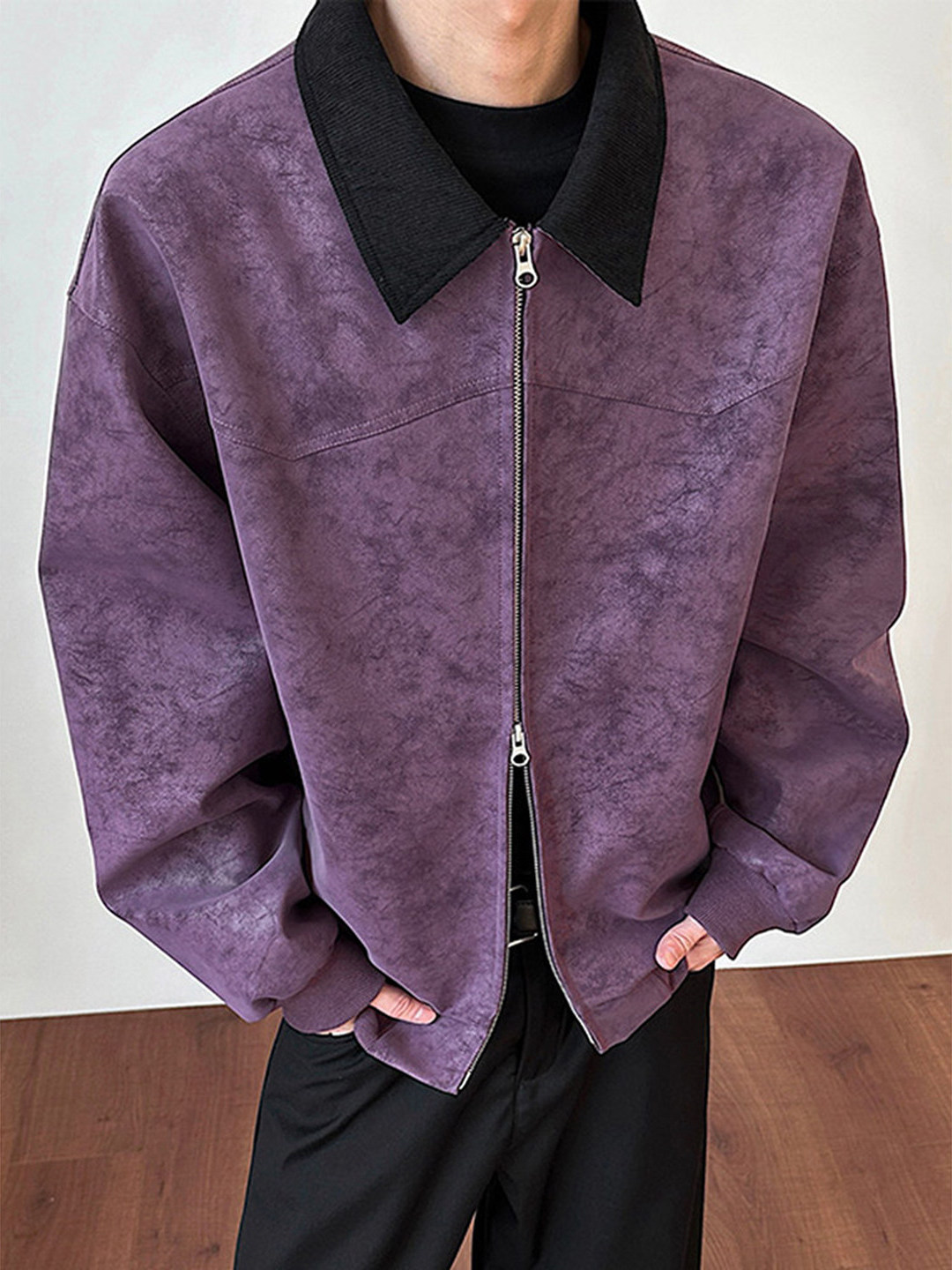 Purple Dyed PU Leather Jacket  - Harrington Jacket 评论和价格