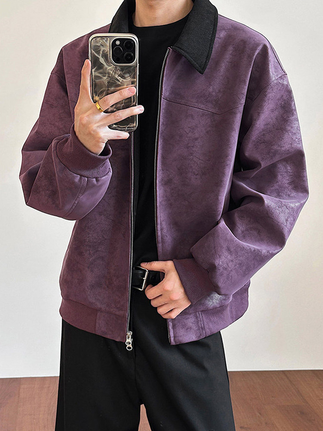 Purple Dyed PU Leather Jacket  - Harrington Jacket 评论和价格